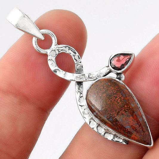 Natural Red Moss Agate & Garnet Pendant P-1111 SDP156063