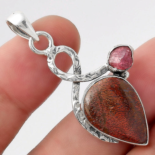 Red Moss Agate & Pink Tourmaline Rough Pendant P-1111 SDP156064