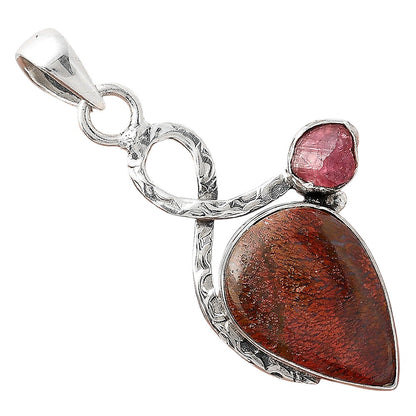Red Moss Agate & Pink Tourmaline Rough Pendant P-1111 SDP156064