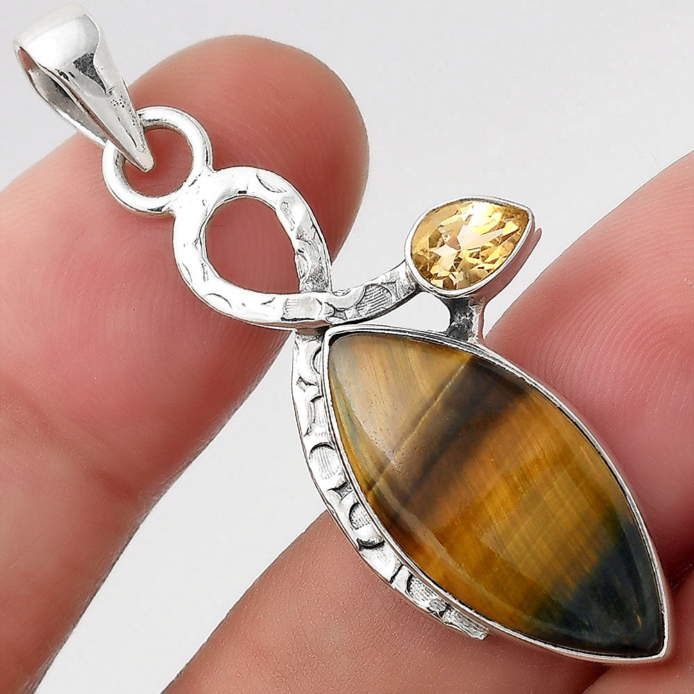Natural Blue Tiger Eye & Citrine Pendant P-1111 SDP156068