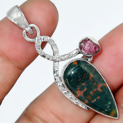 Blood Stone & Pink Tourmaline Rough Pendant P-1111 SDP156069