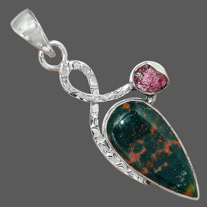 Blood Stone & Pink Tourmaline Rough Pendant P-1111 SDP156069