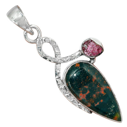 Blood Stone & Pink Tourmaline Rough Pendant P-1111 SDP156069
