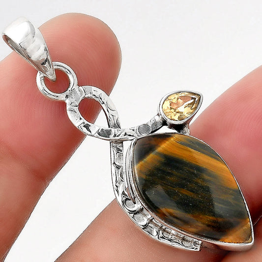 Natural Blue Tiger Eye & Citrine Pendant P-1111 SDP156070