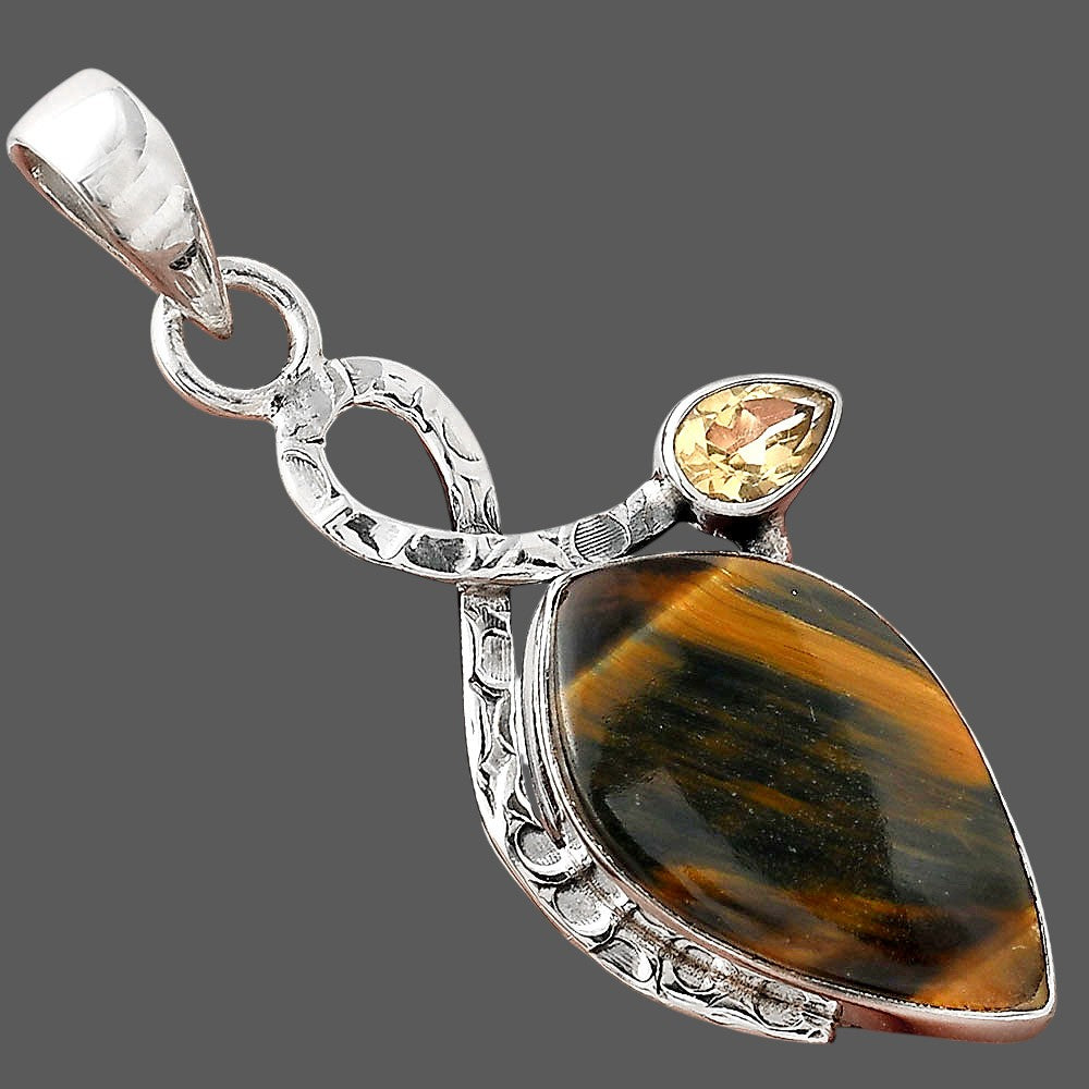 Natural Blue Tiger Eye & Citrine Pendant P-1111 SDP156070