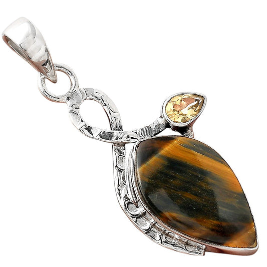 Natural Blue Tiger Eye & Citrine Pendant P-1111 SDP156070