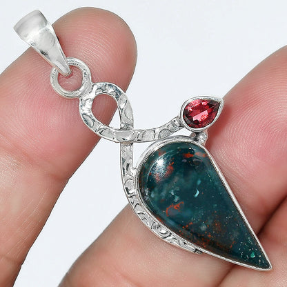 Natural Blood Stone - India & Garnet Pendant P-1111 SDP156073