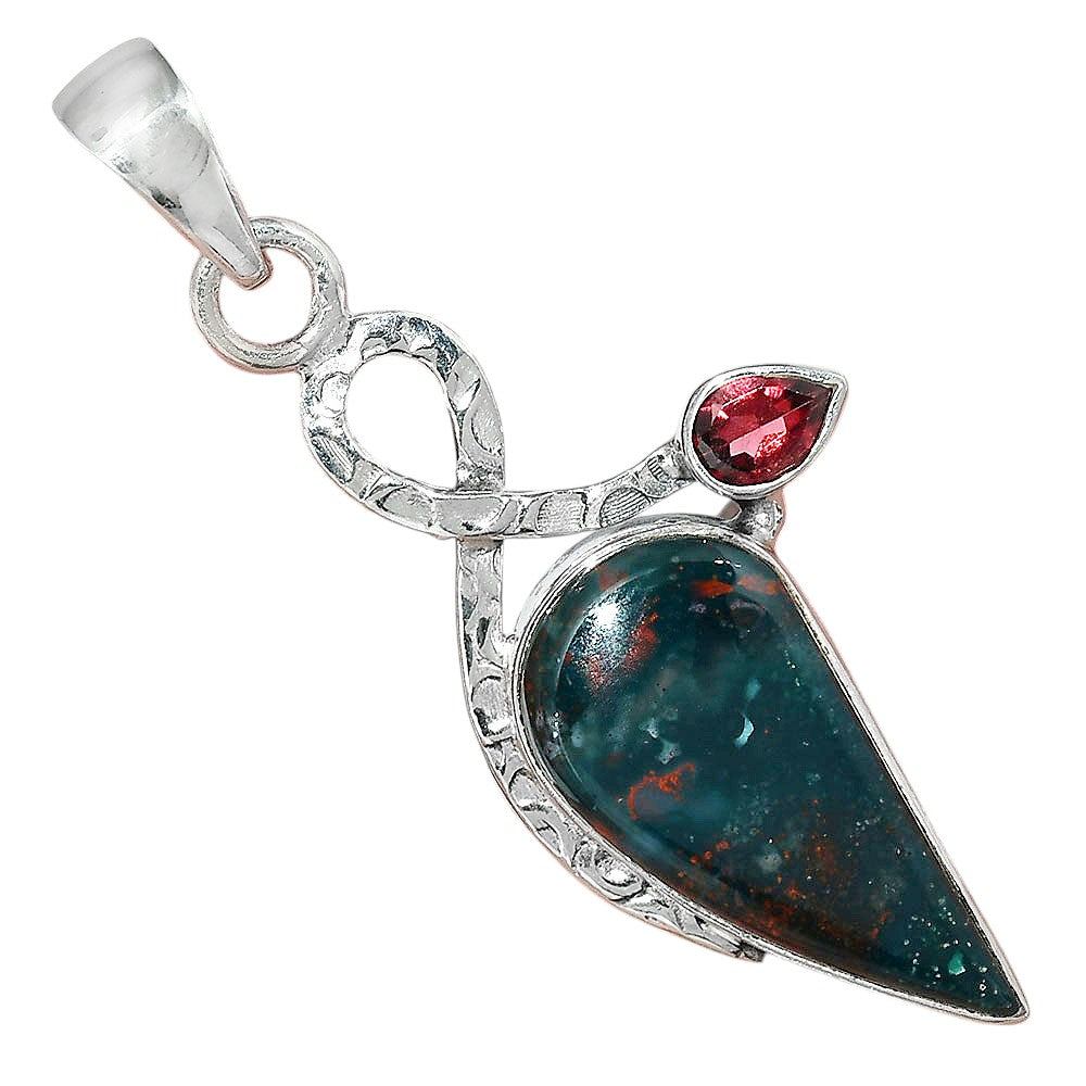 Natural Blood Stone - India & Garnet Pendant P-1111 SDP156073