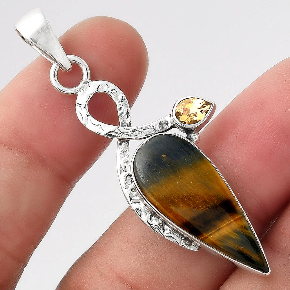 Natural Blue Tiger Eye & Citrine Pendant P-1111 SDP156074