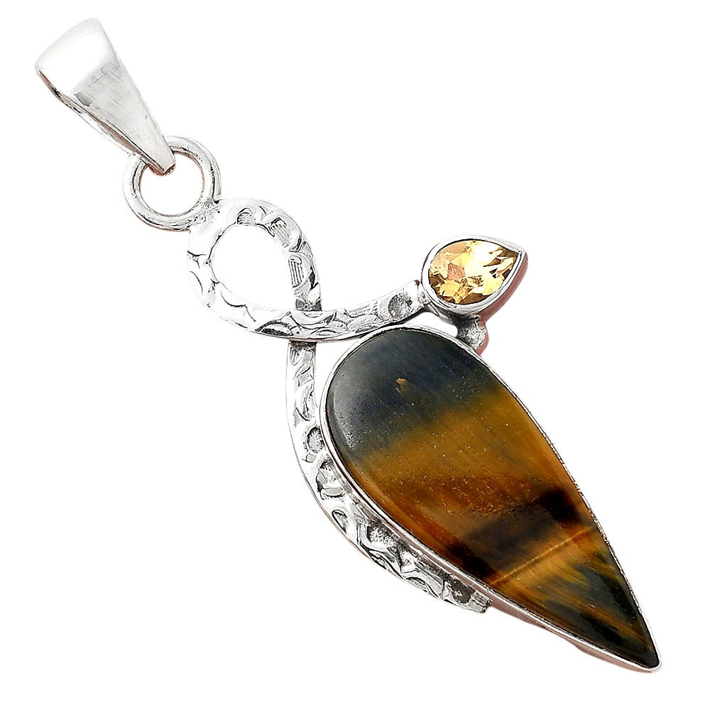 Natural Blue Tiger Eye & Citrine Pendant P-1111 SDP156074