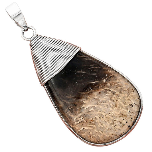 Natural Black Root Plume Agate Pendant P-1411 SDP156078