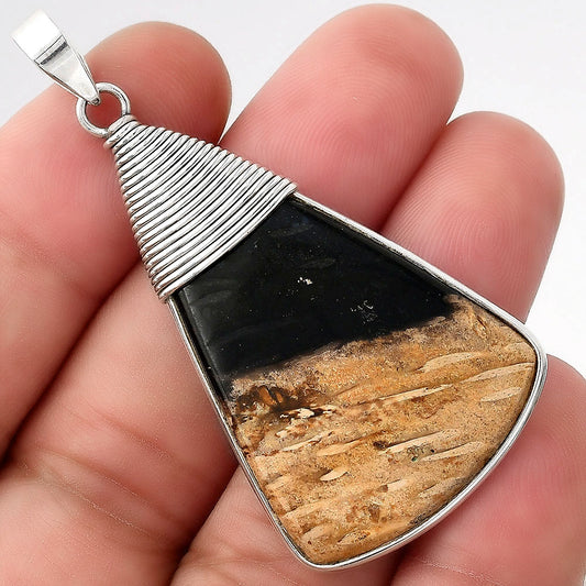 Natural Black Root Plume Agate Pendant P-1411 SDP156079