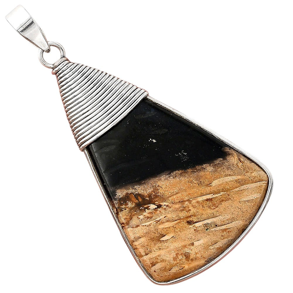 Natural Black Root Plume Agate Pendant P-1411 SDP156079