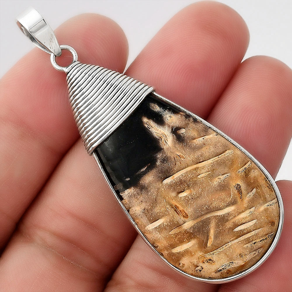 Natural Black Root Plume Agate Pendant P-1411 SDP156085