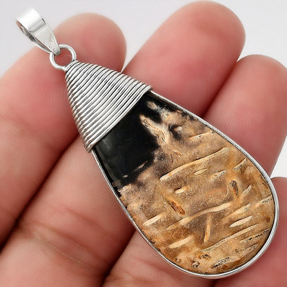 Natural Black Root Plume Agate Pendant P-1411 SDP156085