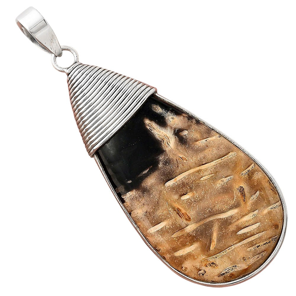 Natural Black Root Plume Agate Pendant P-1411 SDP156085