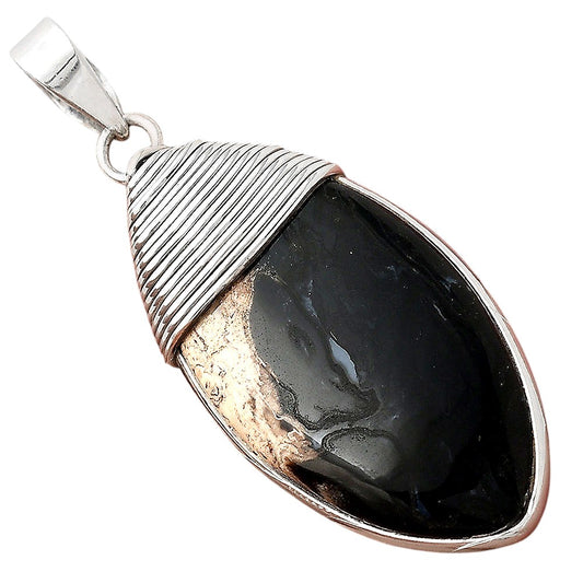 Natural Black Root Plume Agate Pendant P-1411 SDP156090