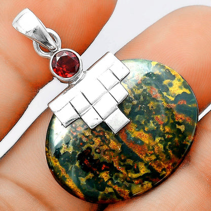 Natural Blood Stone India and Garnet Pendant P-1653 SDP156750