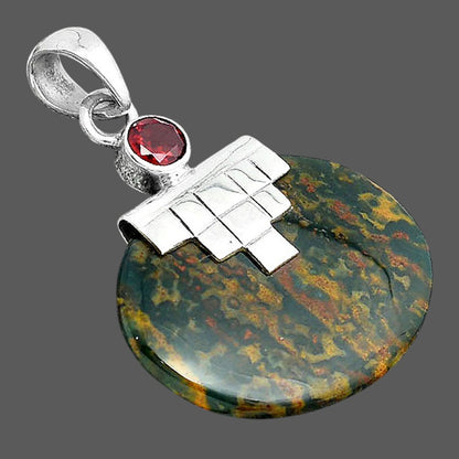 Natural Blood Stone India and Garnet Pendant P-1653 SDP156750