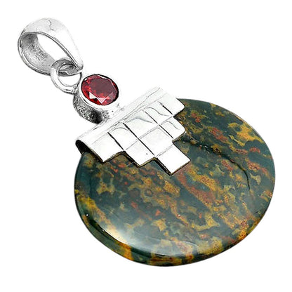 Natural Blood Stone India and Garnet Pendant P-1653 SDP156750