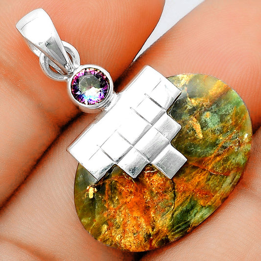 Turkish Rainforest Chrysocolla & Mystic Topaz Pendant P-1653 SDP156754