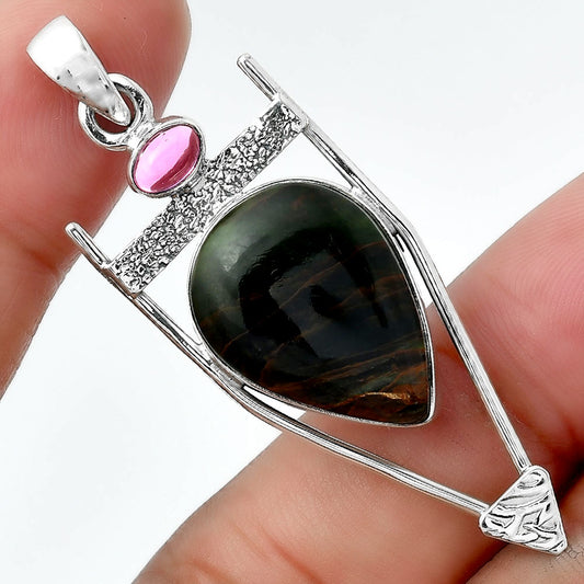 Turkish Rainforest Chrysocolla & Garnet Pendant P-1360 SDP156883