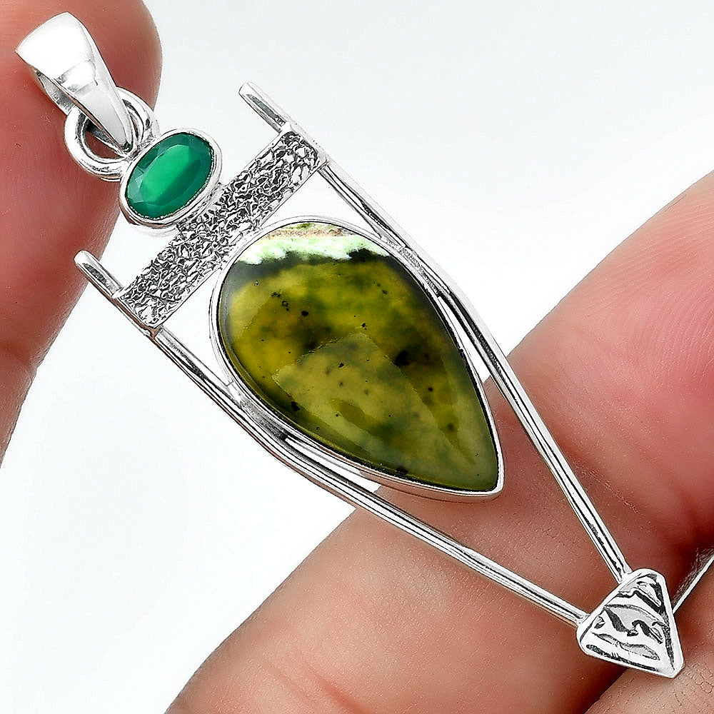 Natural Chrome Chalcedony & Green Onyx Pendant P-1360 SDP156887