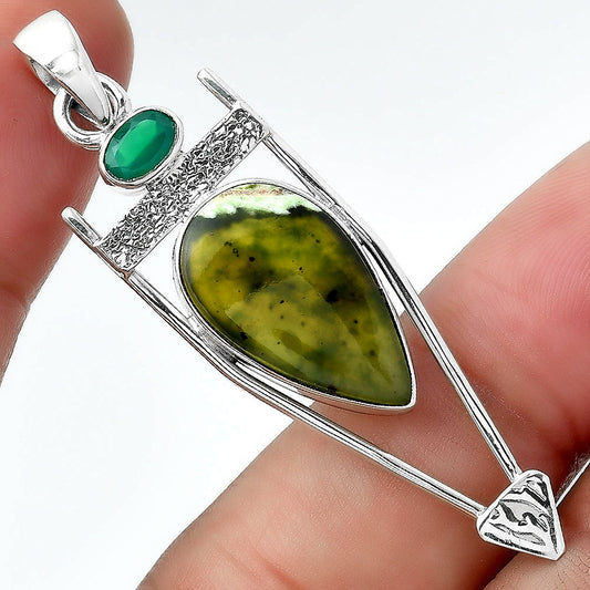 Natural Chrome Chalcedony & Green Onyx Pendant P-1360 SDP156887