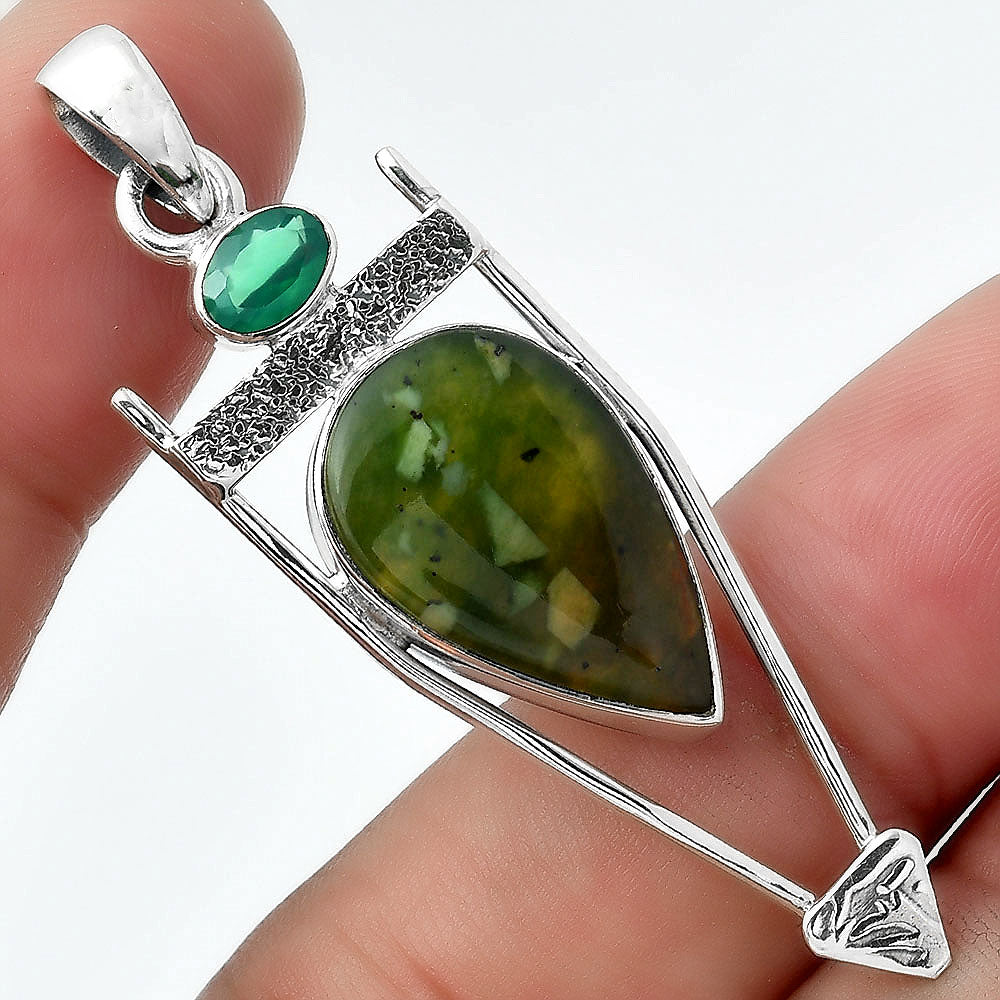 Natural Chrome Chalcedony & Green Onyx Pendant P-1360 SDP156893
