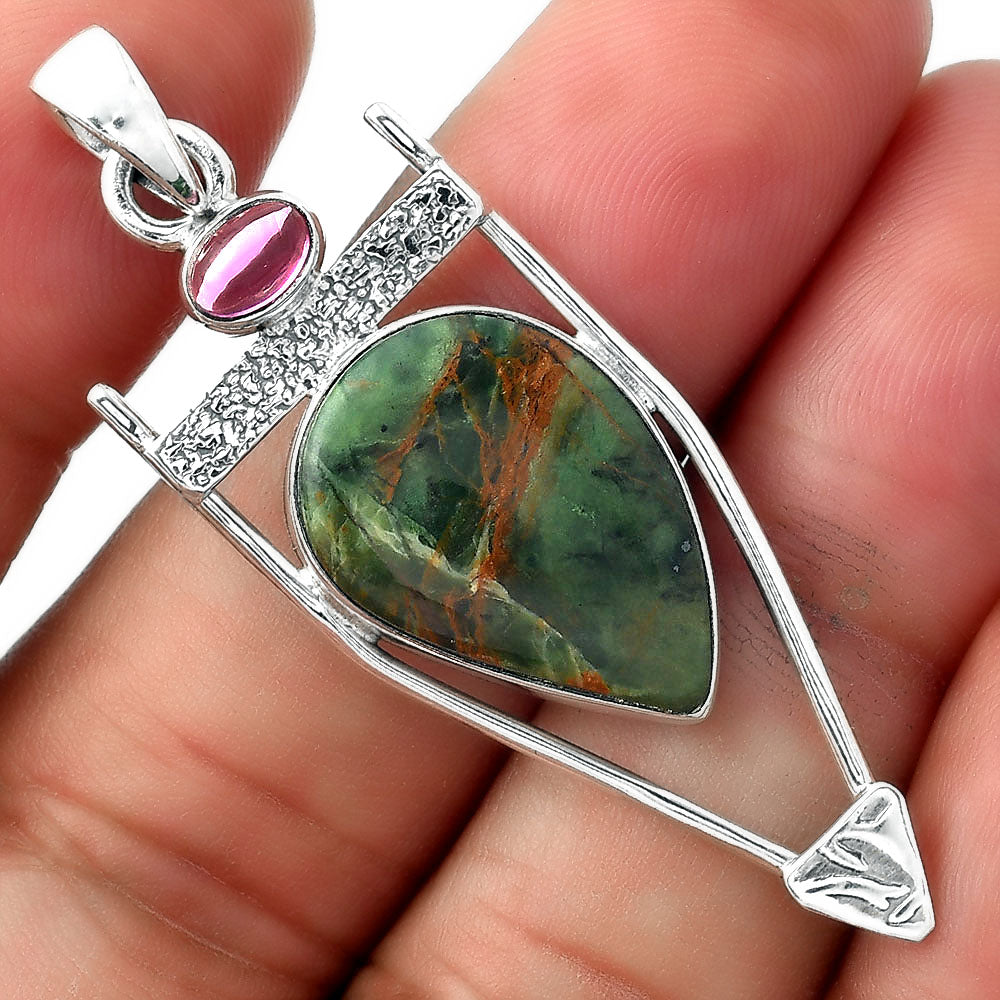 Turkish Rainforest Chrysocolla & Garnet Pendant P-1360 SDP156894