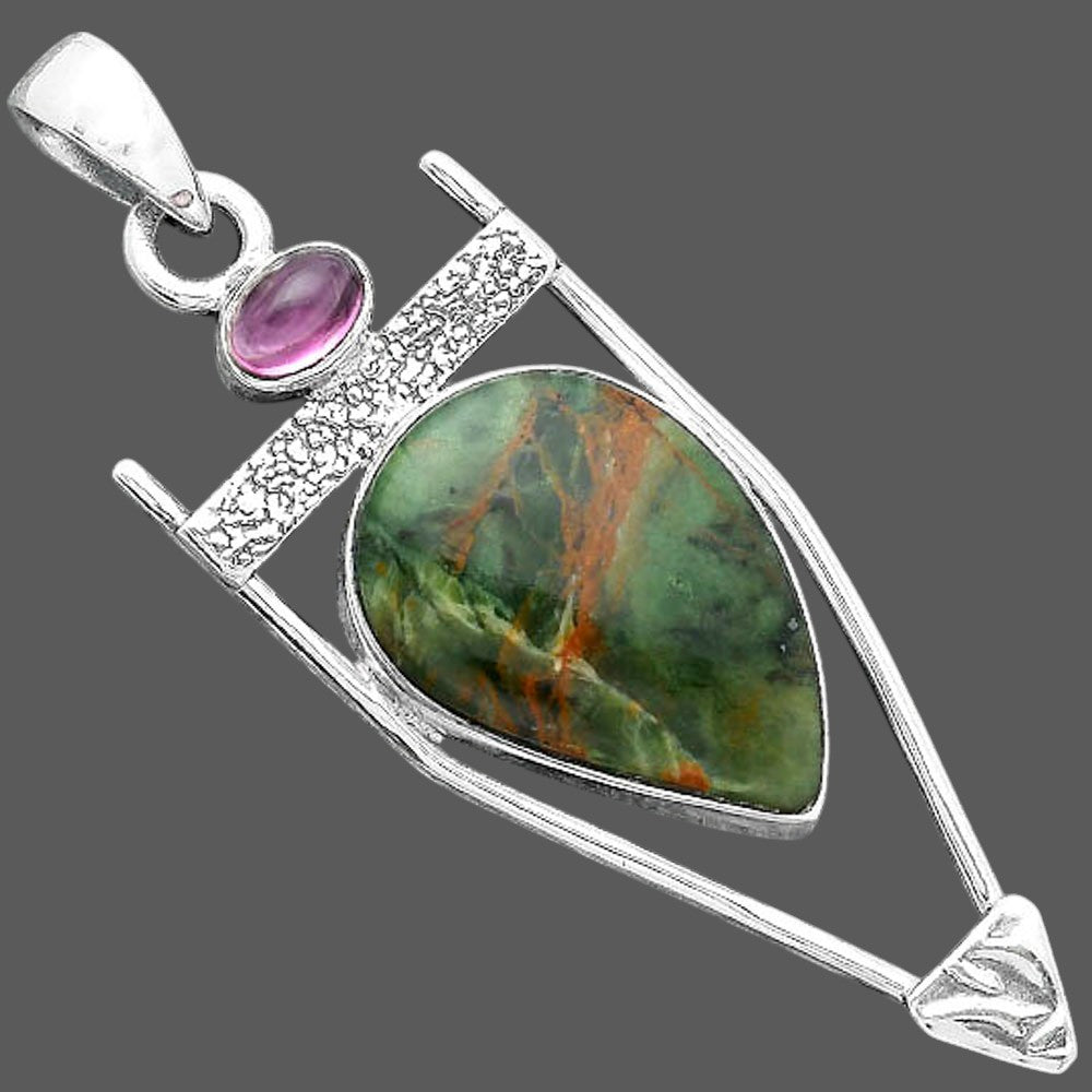 Turkish Rainforest Chrysocolla & Garnet Pendant P-1360 SDP156894