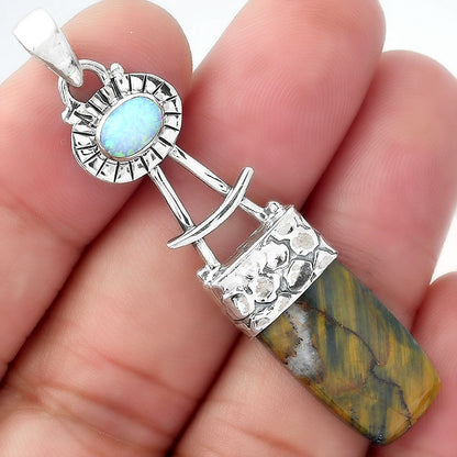 Natural Blue Tiger Eye & Fire Opal Pendant P-1193 SDP156964