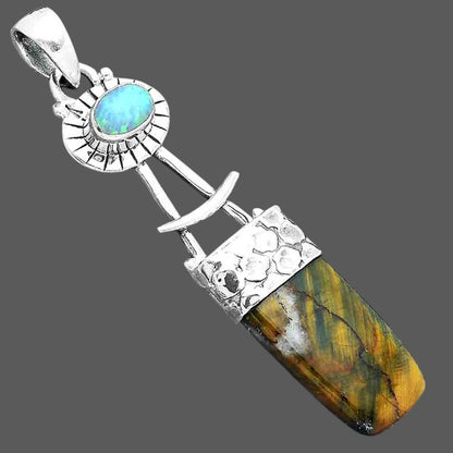 Natural Blue Tiger Eye & Fire Opal Pendant P-1193 SDP156964