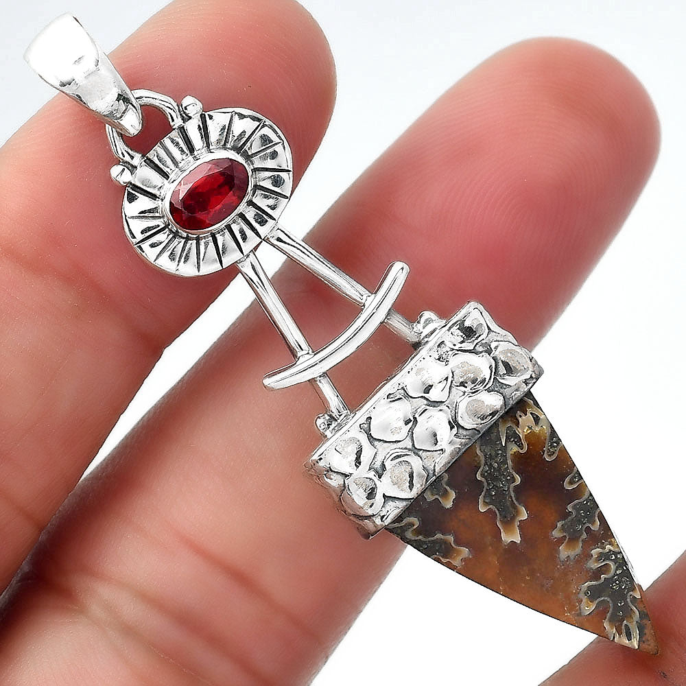 Sutured Ammonite Madagascar & Garnet Pendant P-1193 SDP156966