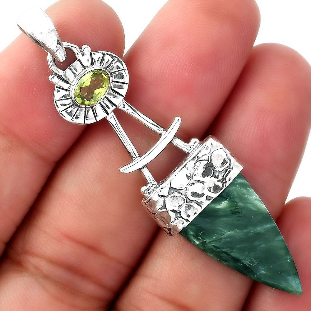Natural Russian Seraphinite & Peridot Pendant P-1193 SDP156968