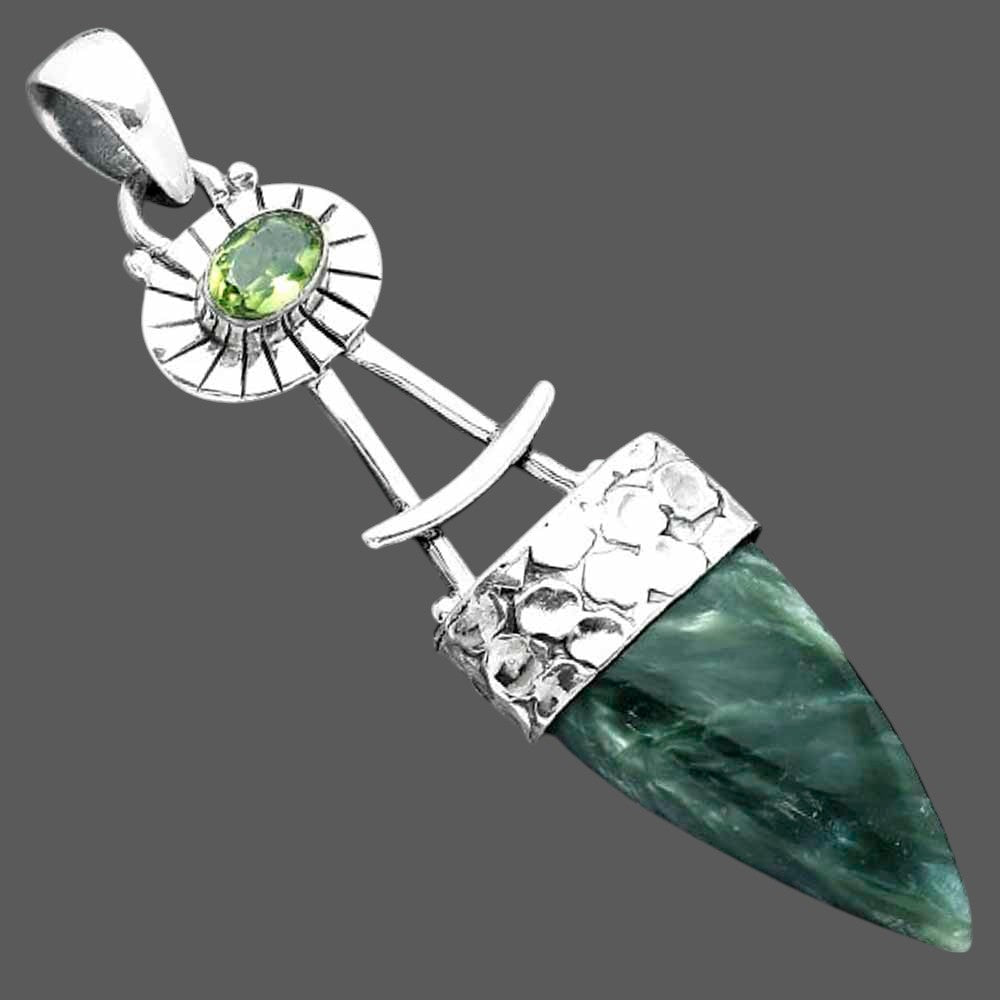 Natural Russian Seraphinite & Peridot Pendant P-1193 SDP156968