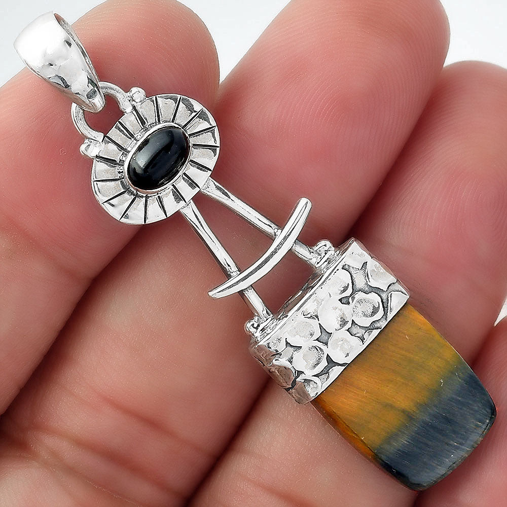 Natural Blue Tiger Eye & Black Onyx Pendant P-1193 SDP156969