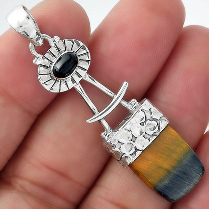 Natural Blue Tiger Eye & Black Onyx Pendant P-1193 SDP156969