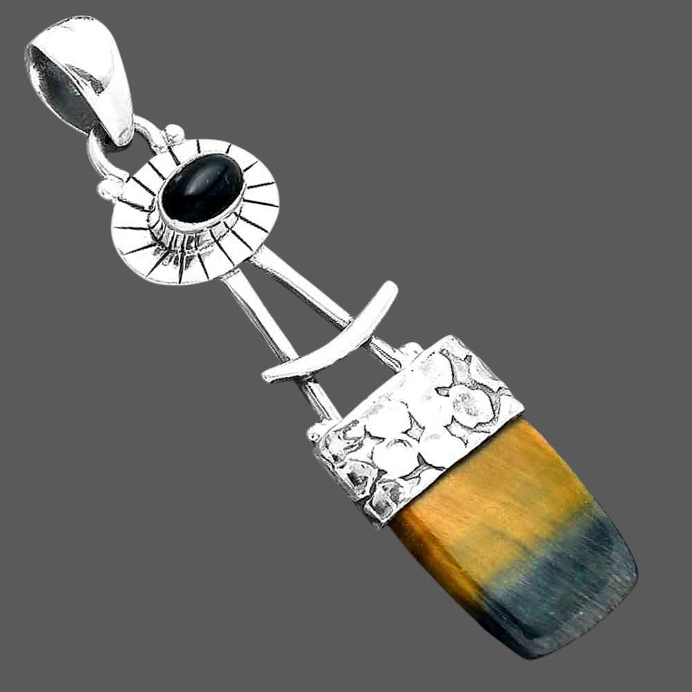 Natural Blue Tiger Eye & Black Onyx Pendant P-1193 SDP156969