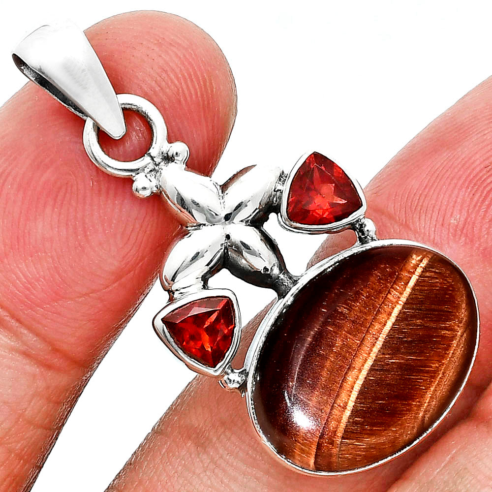 Natural Red Tiger Eye & Garnet Pendant P-1673 SDP157525