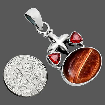 Natural Red Tiger Eye & Garnet Pendant P-1673 SDP157525