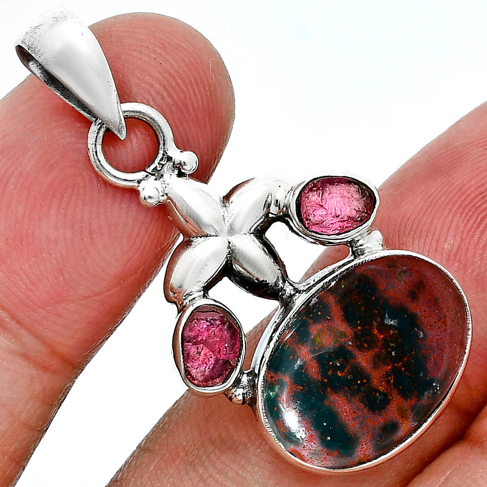 Blood Stone & Pink Tourmaline Rough Pendant P-1673 SDP157530