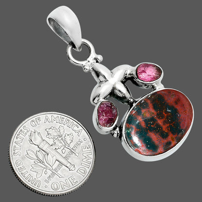 Blood Stone & Pink Tourmaline Rough Pendant P-1673 SDP157530