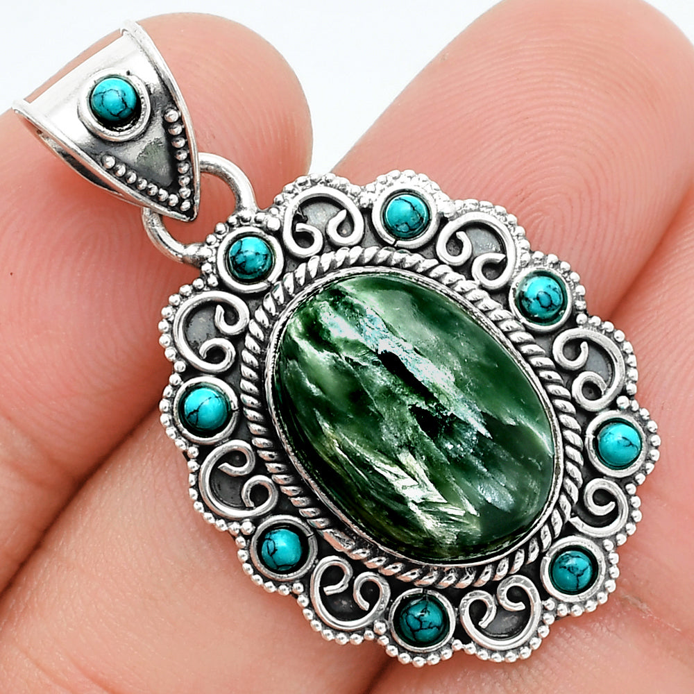Russian Seraphinite & Turquoise Pendant P-1144 SDP157601