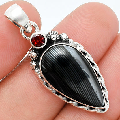 Crown Of Silver Psilomelane - Black Malachite & Garnet Pendant P-1482 SDP157679