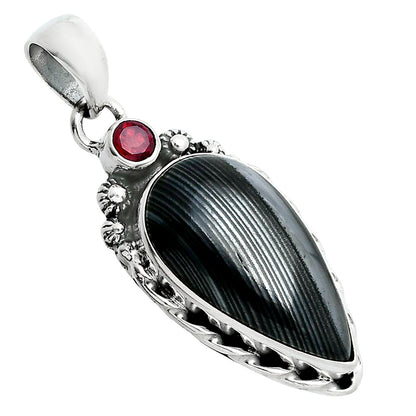 Crown Of Silver Psilomelane - Black Malachite & Garnet Pendant P-1482 SDP157679