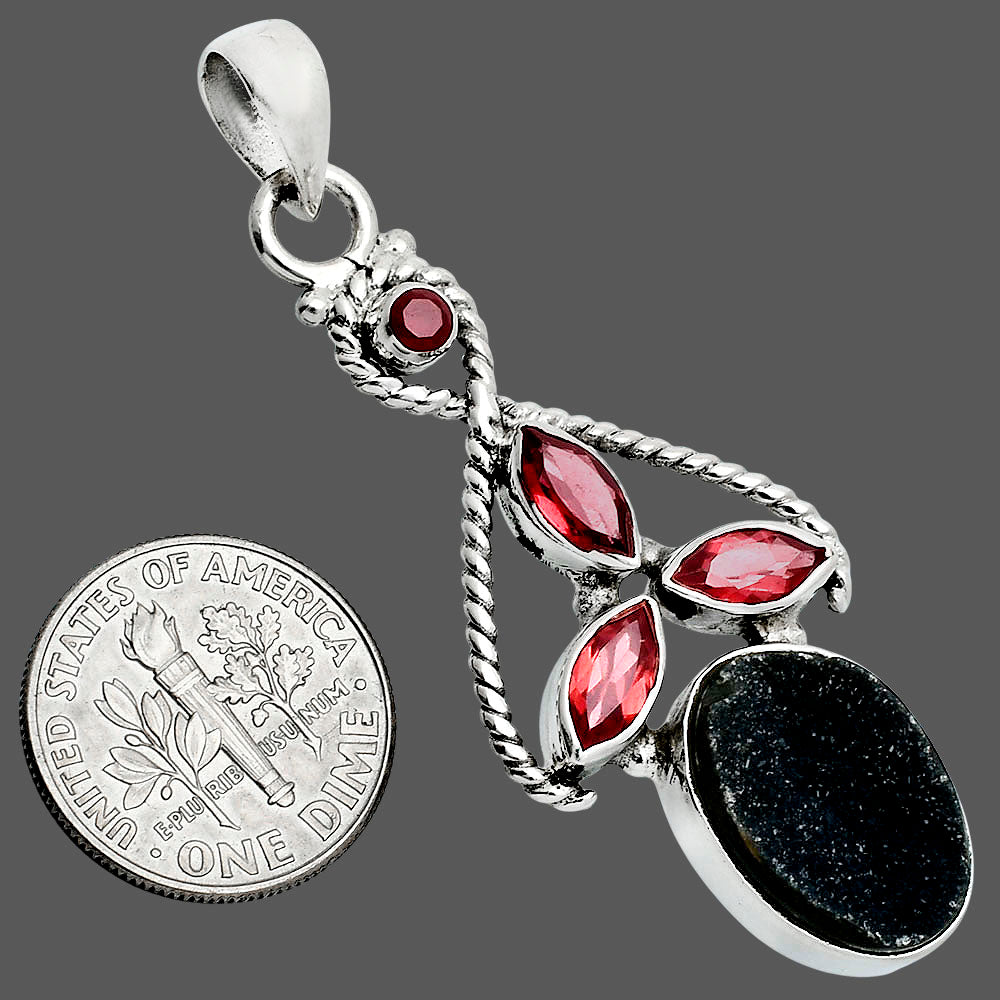 Black Druzy & Garnet Pendant P-1610 SDP157705