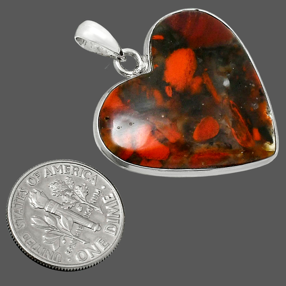 Heart Natural Red Brecciated Jasper Pendant P-1043 SDP157719