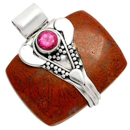 Lord Ganesha Red Moss Agate and Ruby Pendant P-1464 SDP157760