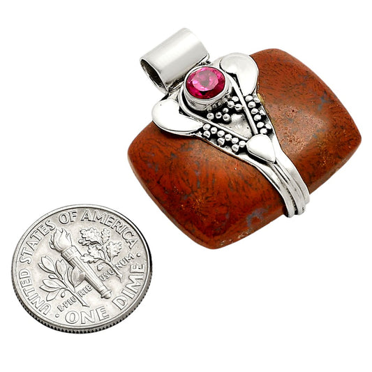 Lord Ganesha Red Moss Agate and Ruby Pendant P-1464 SDP157760